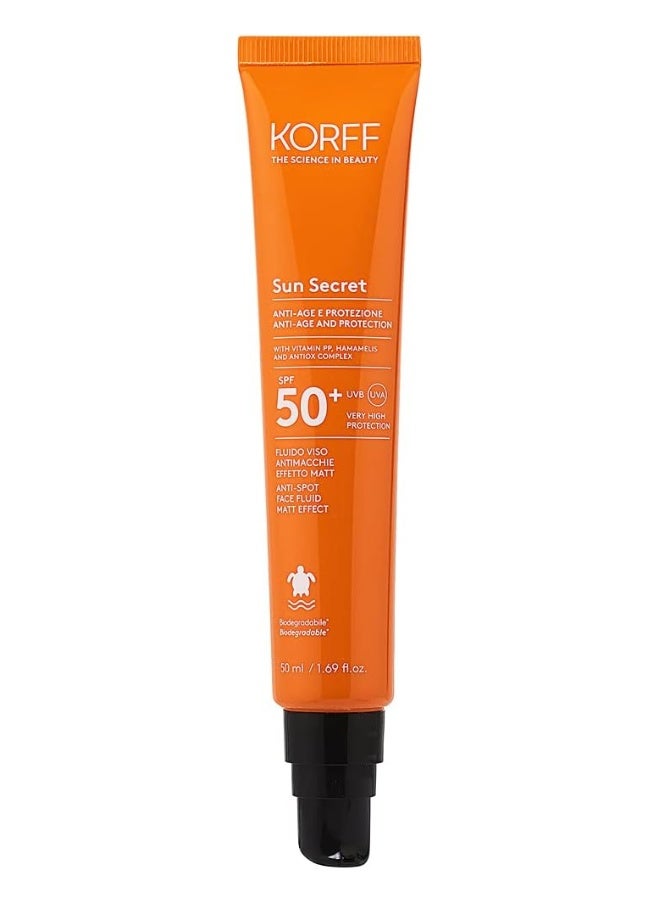 Korff Sun Secret Anti Age Protection Anti Spot Face Fluid SPF 50 Plus 100ml Broad Spectrum UVA UVB Sunscreen Lightweight Daily Facial Care Helps Protect Skin Smooth Tone Hydrate, Reduce Signs of Aging - Image 3